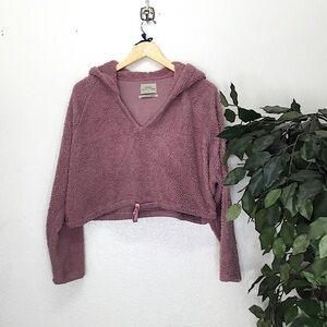 Urban Outfitters Pink Sherpa Cropped Hoodie
